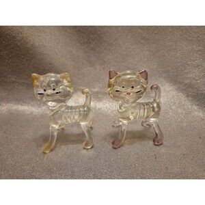 Vintage Clear Acrylic Lucite Kitty Cat Figurine Set  2 3/4" Tall